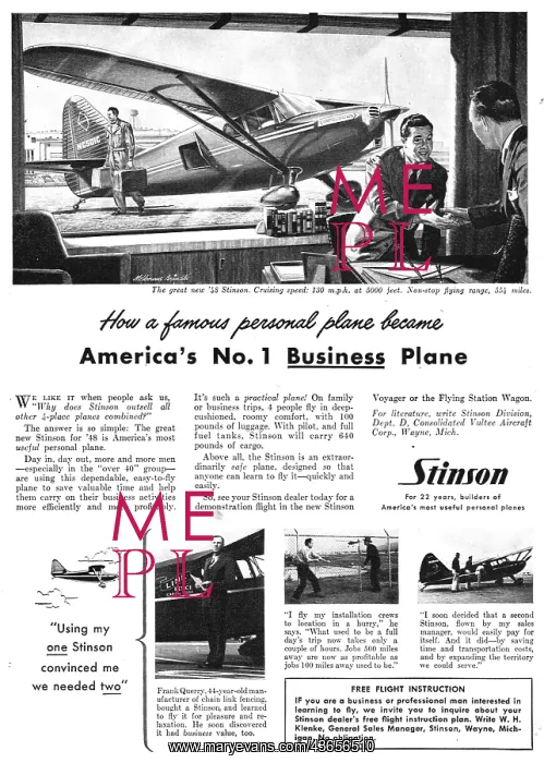  : 1948 Stinson Advert