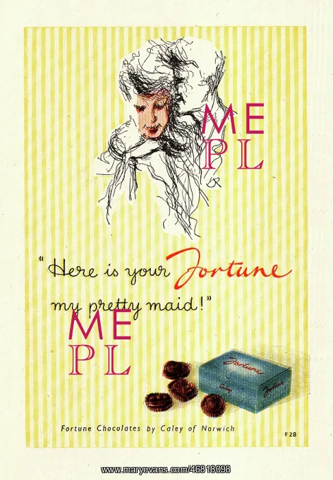 : 1948 UK advert Fortune chocolates by Caley : 1948 UK advert Fortune chocolates by Caley