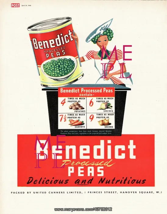 : 1948 UK Magazine Benedict Peas Advert : 1948 UK Magazine Benedict Peas Advert