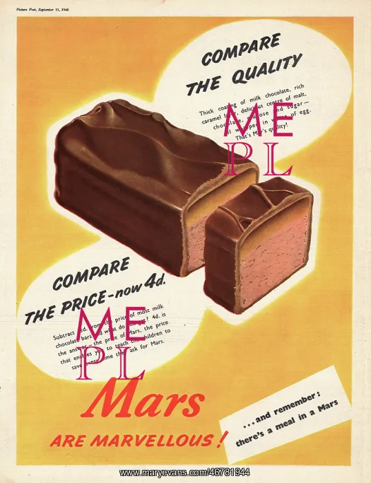 : 1948 UK Magazine Mars Bar Advert : 1948 UK Magazine Mars Bar Advert