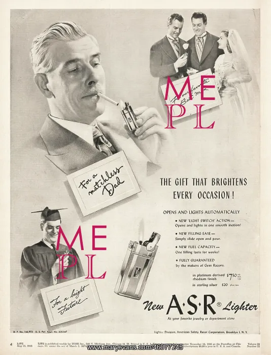 : 1948 U.S. Magazine ASR Lighter Advert : 1948 U.S. Magazine ASR Lighter Advert