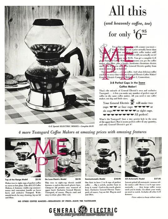 : 1948 U.S. Magazine General Electric Coffee Maker Advert : 1948 U.S. Magazine General Electric Coffee Maker Advert