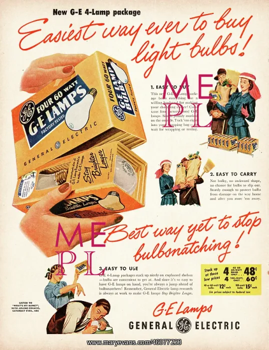  : 1948 U.S. Magazine General Electric Light Bulb Advert