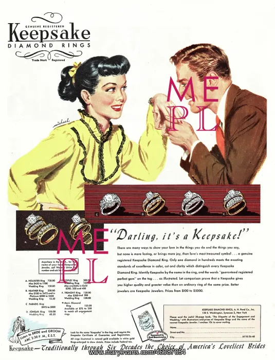 : 1948 U.S. Magazine Keepsake Diamond Ring Advert : 1948 U.S. Magazine Keepsake Diamond Ring Advert