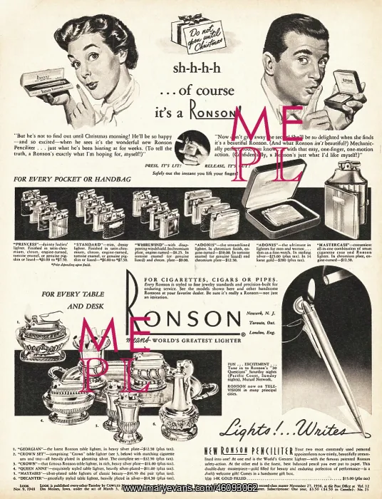  : 1948 U.S. Magazine Ronson Lighters Advert