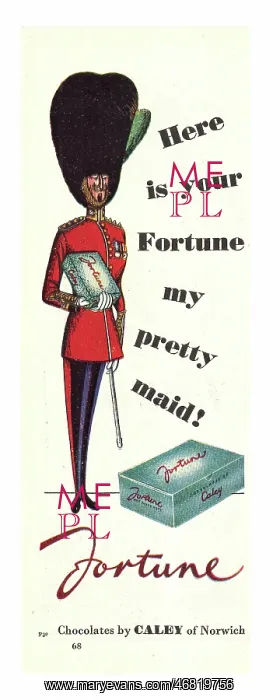 : 1949 UK advert Fortune chocolates by Caley : 1949 UK advert Fortune chocolates by Caley