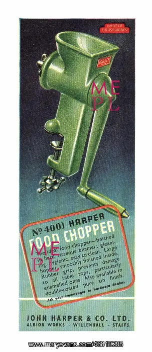 : 1949 UK advert Harper Food Chopper : 1949 UK advert Harper Food Chopper