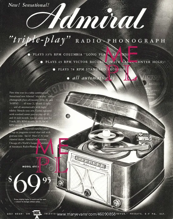 : 1949 U.S. Magazine Admiral Record Player Advert : 1949 U.S. Magazine Admiral Record Player Advert