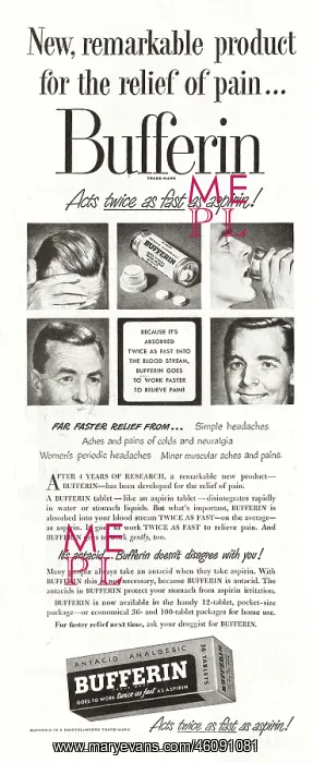 : 1949 U.S. Magazine Bufferin Advert : 1949 U.S. Magazine Bufferin Advert