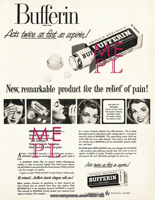 : 1949 U.S. Magazine Bufferin Advert : 1949 U.S. Magazine Bufferin Advert
