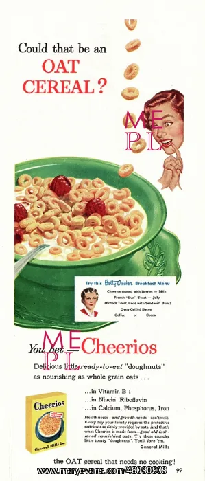 : 1949 U.S. Magazine Cheerios Cereal Advert : 1949 U.S. Magazine Cheerios Cereal Advert