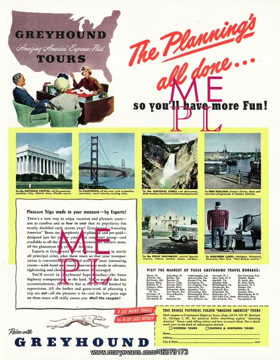 : 1949 U.S. Magazine Greyhound Lines Advert : 1949 U.S. Magazine Greyhound Lines Advert