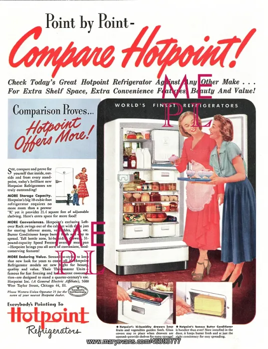 : 1949 U.S. Magazine Hotpoint Refrigerator Advert : 1949 U.S. Magazine Hotpoint Refrigerator Advert
