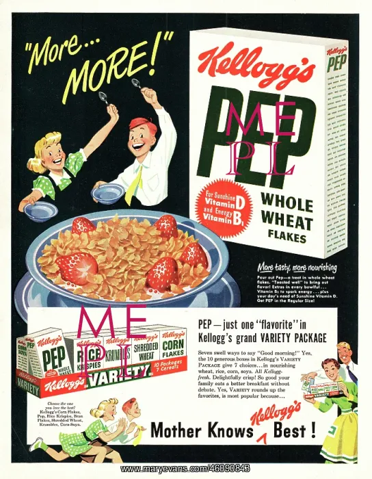: 1949 U.S. Magazine Kellogs Pep Flakes Advert : 1949 U.S. Magazine Kellogs Pep Flakes Advert