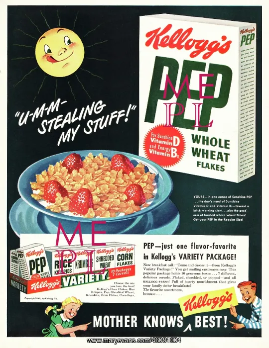 : 1949 U.S. Magazine Kellogs Pep Flakes Advert