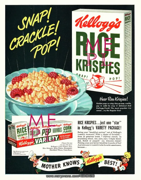 : 1949 U.S. Magazine Kellogs Rice Krispies Advert : 1949 U.S. Magazine Kellogs Rice Krispies Advert