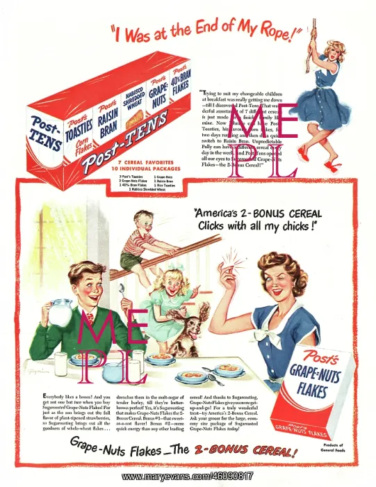 : 1949 U.S. Magazine Nabisco Grape-Nuts Advert : 1949 U.S. Magazine Nabisco Grape-Nuts Advert