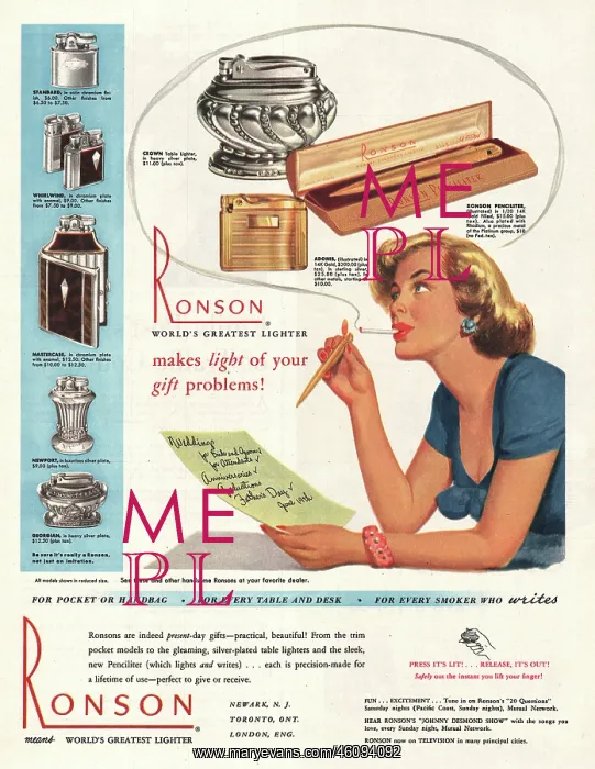 : 1949 U.S. Magazine Ronson Lighters Advert : 1949 U.S. Magazine Ronson Lighters Advert