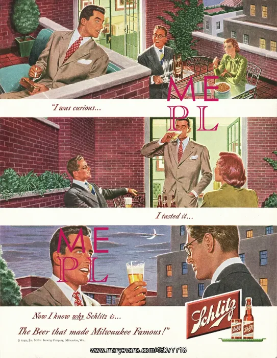 : 1949 U.S. Magazine Schlitz beer Advert : 1949 U.S. Magazine Schlitz beer Advert