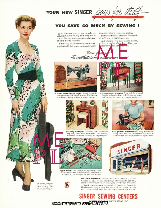 : 1949 U.S. Magazine Singer Sewing Centres Advert : 1949 U.S. Magazine Singer Sewing Centres Advert