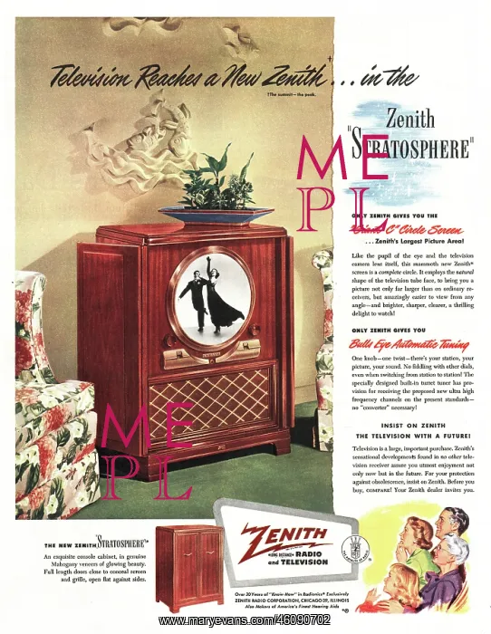 : 1949 U.S. Magazine Zenith Television Advert : 1949 U.S. Magazine Zenith Television Advert