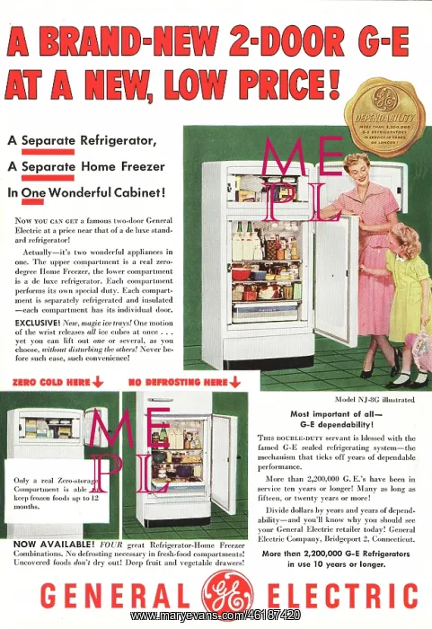 : 1950 US Advert General Electric Fridge Freezer : 1950 US Advert General Electric Fridge Freezer