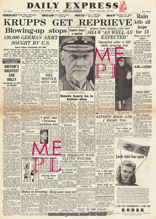 : 1950 Daily Express death of Jan Smuts : 1950 Daily Express death of Jan Smuts