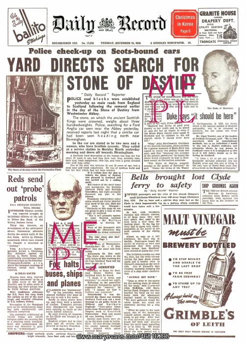 : 1950 Daily Record Coronation stone stolen : 1950 Daily Record Coronation stone stolen