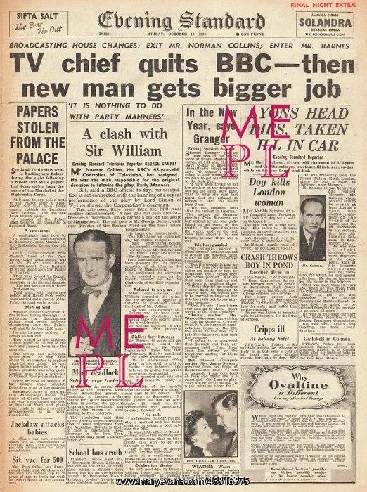 : 1950 Evening Standard BBC Controller resigns : 1950 Evening Standard BBC Controller resigns