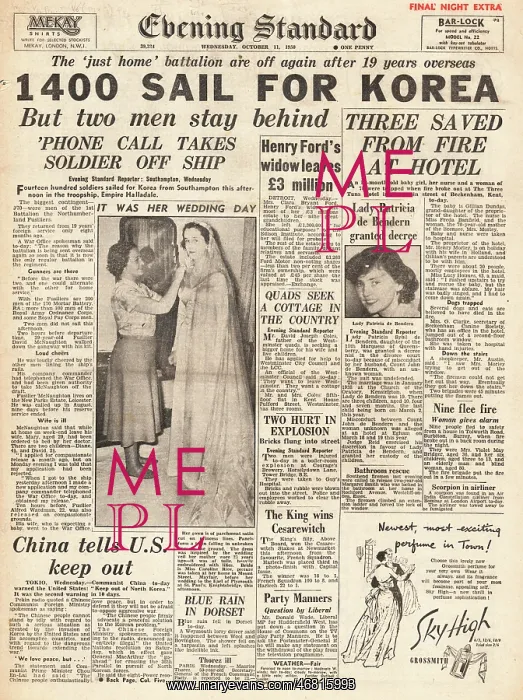 : 1950 Evening Standard British troops to Korea : 1950 Evening Standard British troops to Korea