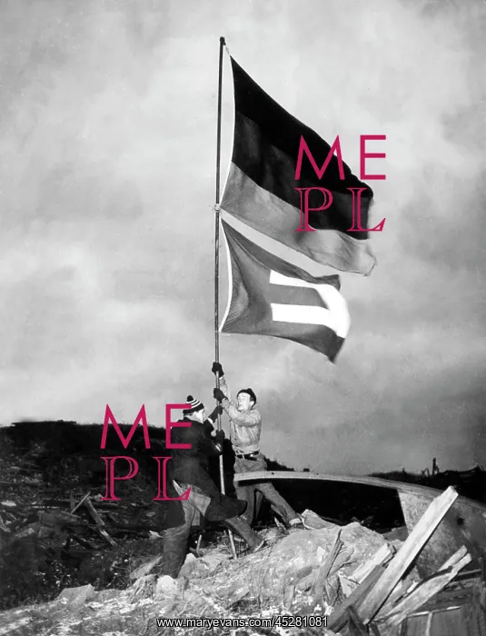 : 1950 - Two students hoist flag on Helgoland : 1950 - Two students hoist flag on Helgoland