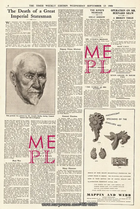 : 1950 The Times death of Jan Smuts : 1950 The Times death of Jan Smuts