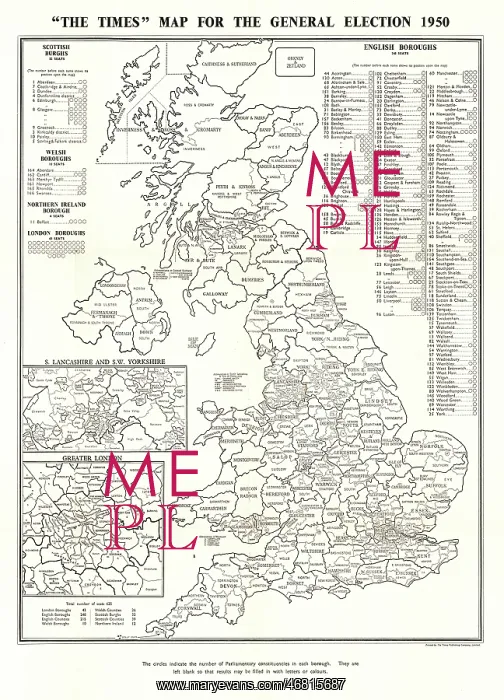 : 1950 The Times General Election constituencies map : 1950 The Times General Election constituencies map