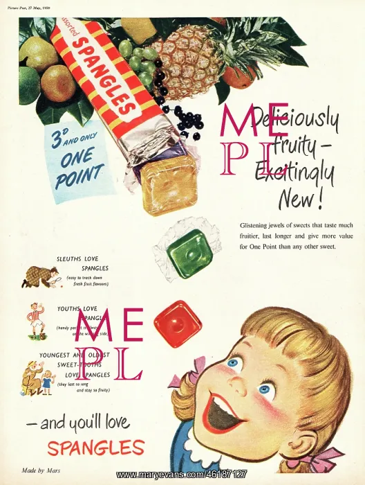 : 1950 UK Advert Spangles Sweets : 1950 UK Advert Spangles Sweets