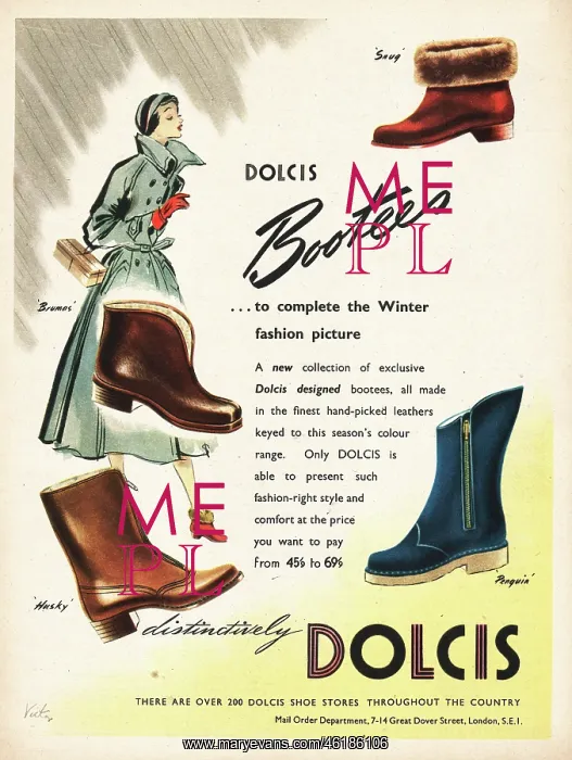: 1950 UK Magazine Advert Dolcis Bootees : 1950 UK Magazine Advert Dolcis Bootees