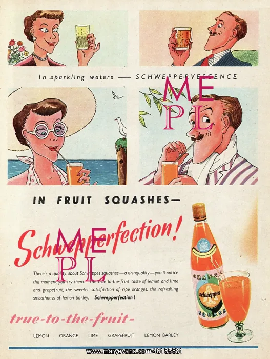 : 1950 UK Magazine Advert Schweppes Fruit Squash : 1950 UK Magazine Advert Schweppes Fruit Squash