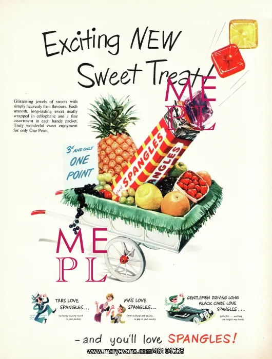 : 1950 UK Magazine Advert Spangles Sweets : 1950 UK Magazine Advert Spangles Sweets