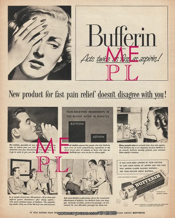  : 1950 U.S. Magazine Bufferin Advert