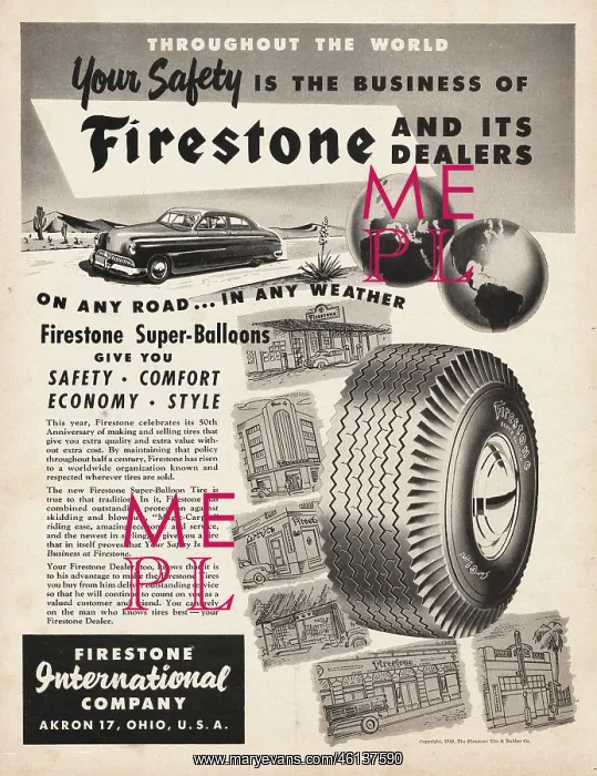 : 1950 U.S. Magazine Firestone Tyres Advert : 1950 U.S. Magazine Firestone Tyres Advert