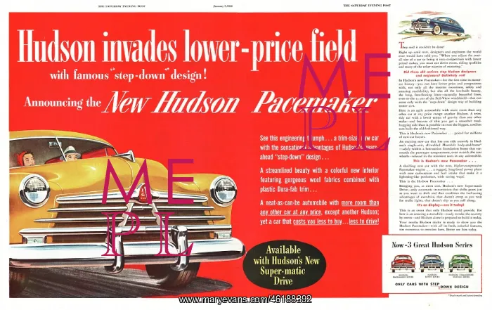 : 1950 U.S. Magazine Hudson Pacemaker Car Advert : 1950 U.S. Magazine Hudson Pacemaker Car Advert