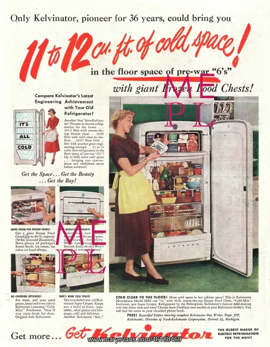 : 1950 U.S. Magazine The Kelvinator Fridge Advert : 1950 U.S. Magazine The Kelvinator Fridge Advert