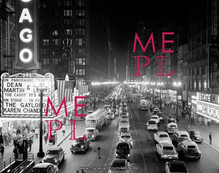 : 1950s 1953 Night Scene Of Chicago : 1950s 1953 Night Scene Of Chicago