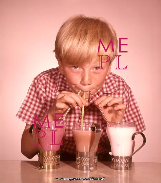 : 1950s 1960s Blond Boy Drinking : 1950s 1960s Blond Boy Drinking