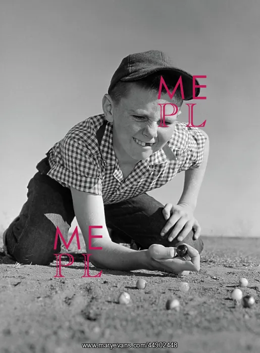 : 1950s 1960s BOY PLAYING MARBLES KNEELING IN THE : 1950s 1960s BOY PLAYING MARBLES KNEELING IN THE