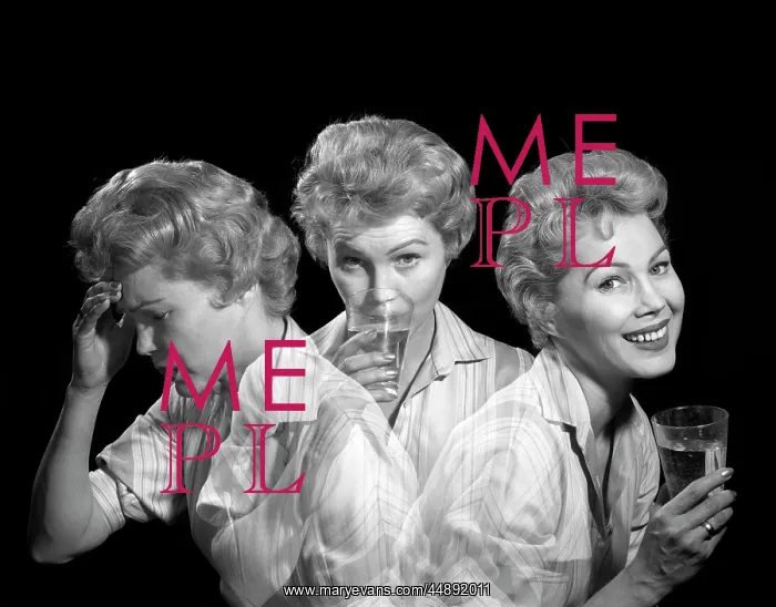 : 1950s 1960s MULTIPLE EXPOSURE WOMAN WITH A HEADACHE : 1950s 1960s MULTIPLE EXPOSURE WOMAN WITH A HEADACHE