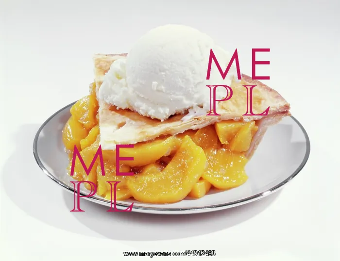 : 1950s 1960s slice of peach pie ala mode with : 1950s 1960s slice of peach pie ala mode with