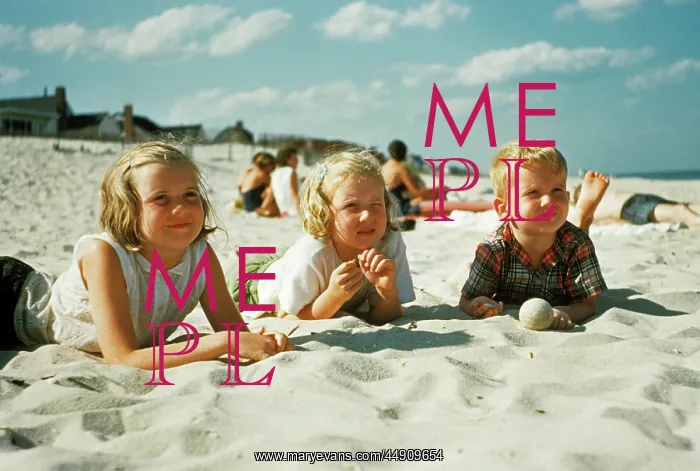  : 1950s 3 Children Lying On The Beach At The Jersey Shore