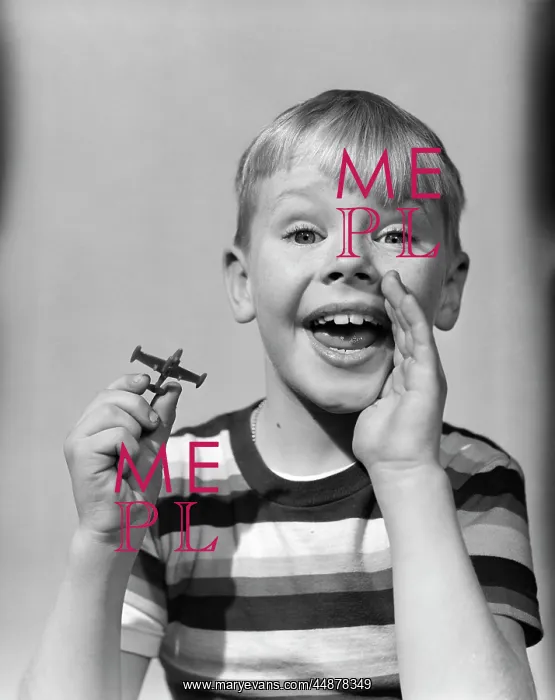  : 1950s Blonde Boy Shouting Hand