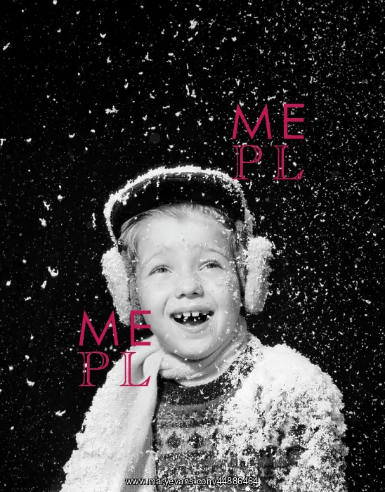 : 1950s Boy Catching Snowflakes