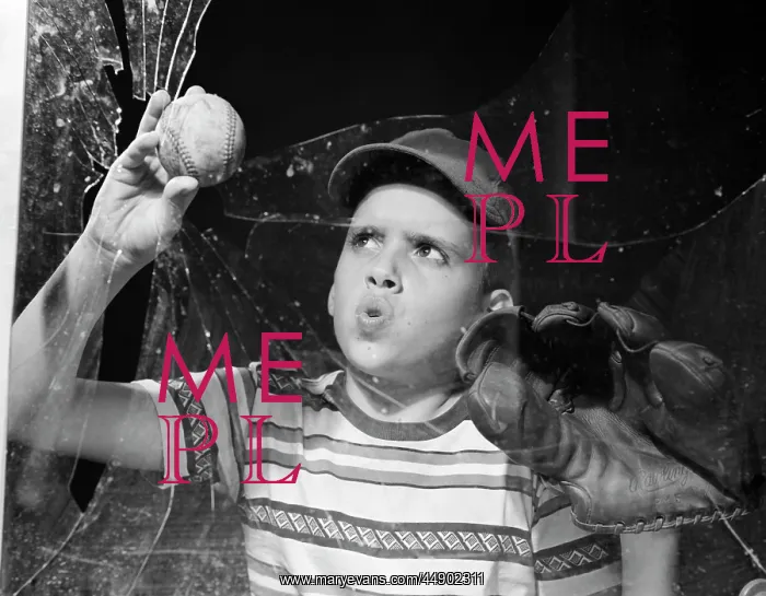 : 1950s boy in tee-shirt & cap removing baseball : 1950s boy in tee-shirt & cap removing baseball